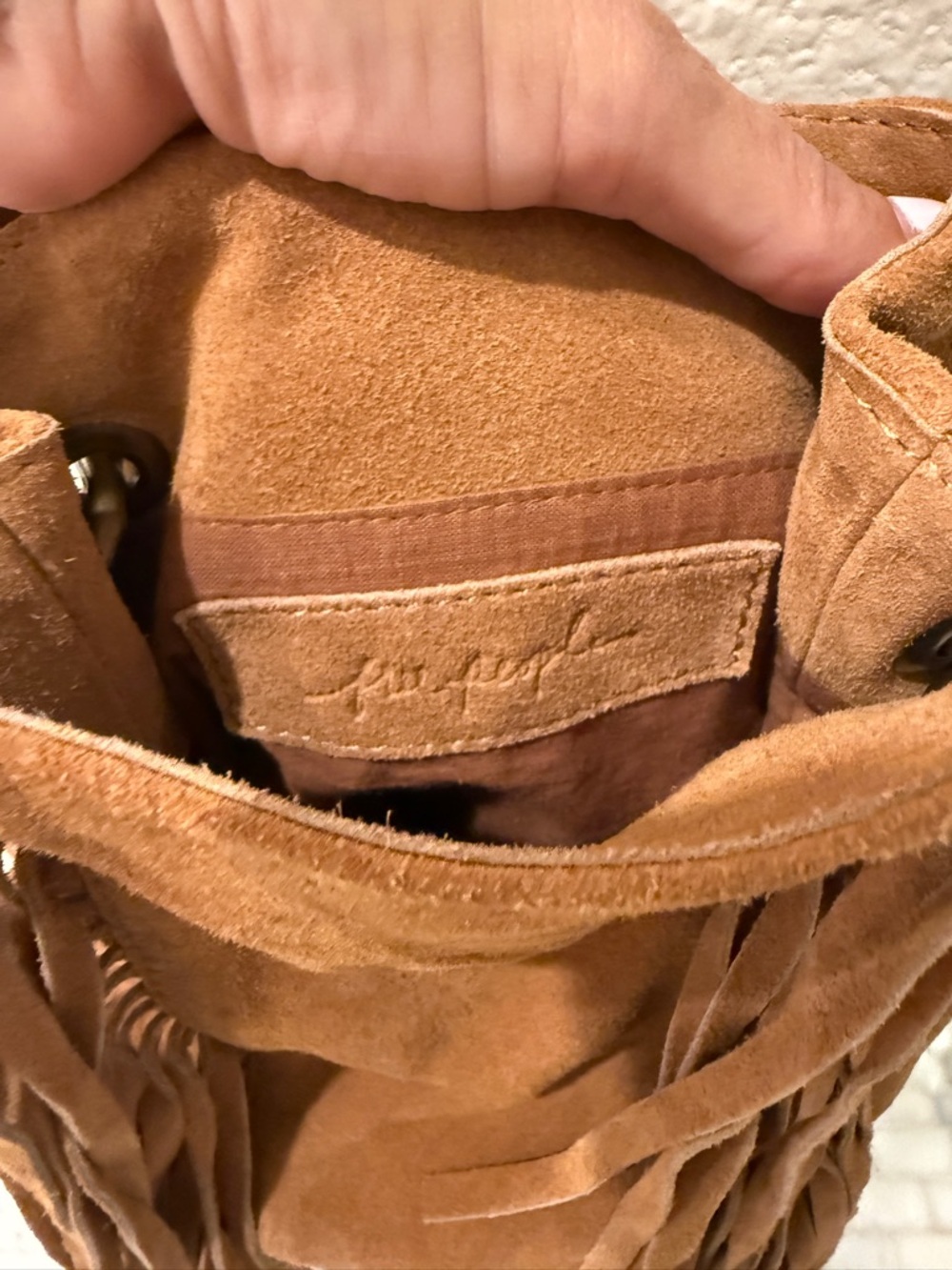 Free People Suede Fringe Crossbody Bag with Turquoise Woven Strap - Picture 4 of 6